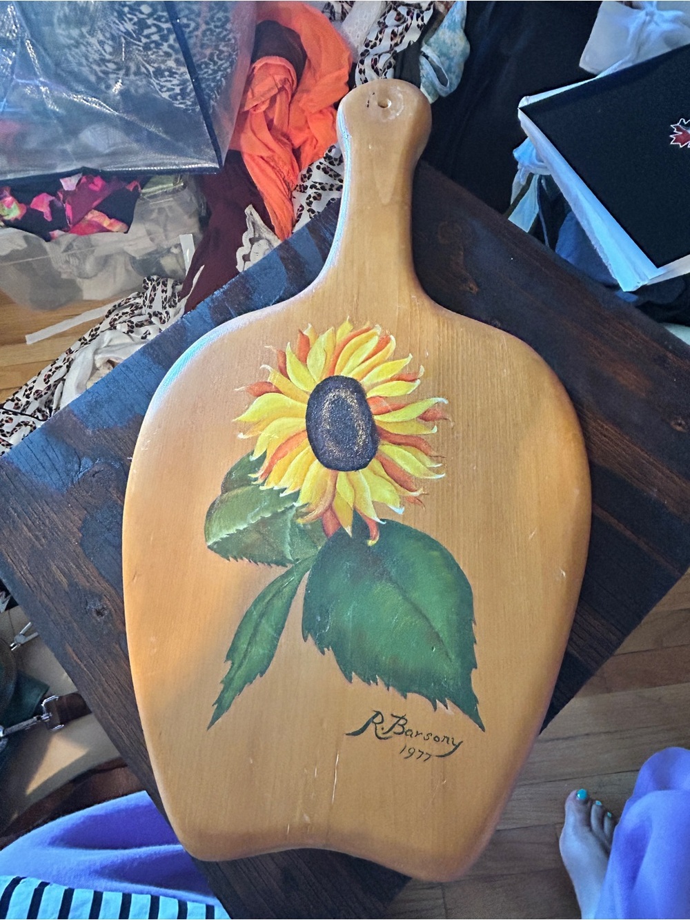 Hand-Painted vintage Sunflower Wood Wall Hanging 20 x 11 inches